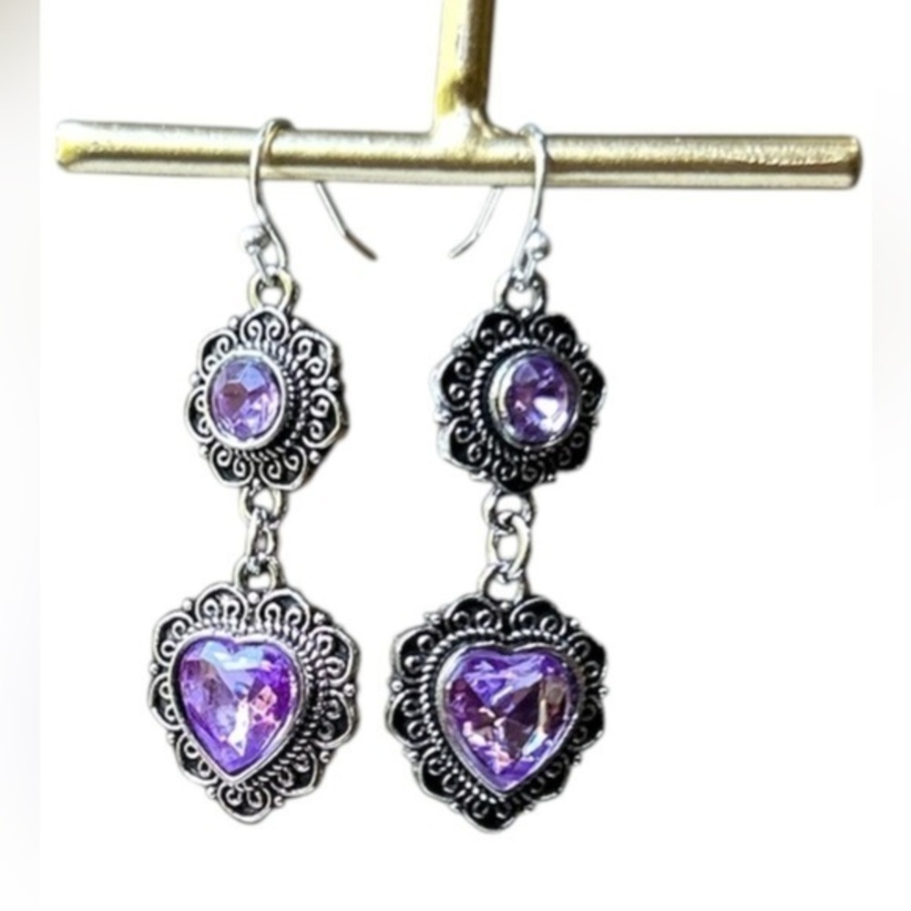 New Silver Amethyst Dangle Earrings